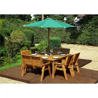 Traditional Eight Seater Table Set with 2 x Bench Cushion, 4 x Chair Cushion, 1 x Green Parasol & Base & 1 x Cushion Storage Bag