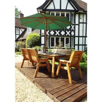 Eight Seat Rectangle Table Set with 2x Chair Cushion, 2x Winchester Cushion, 1x Green Parasol & Base & 1x Cushion Storage Bag