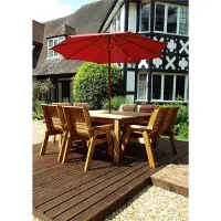 Traditional Eight Seater Table Set with 6 x Chair Cushion, 1 x Bench Cushion, 1 x Burgundy Parasol & Base & Cushion Storage Bag