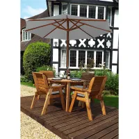 Traditional Four Seater Rectangular Table Set With 4 x Grey Chair Cushion 1 x Grey Parasol & Base & Cushion Storage Bag