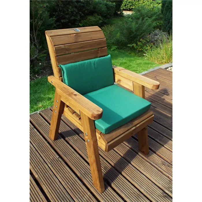 Traditional Two Seater Table Set With 2 x Green Chair Cushion, 1 x Green Parasol & Base & 1 x Cushion Storage Bag