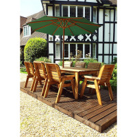 Traditional Eight Seater Rectangle Table Set with 8 x Green Chair Cushion, 1 x Green Parasol & Base & 1 x Cushion Storage Bag
