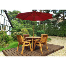 Traditional Four Seater Square Table Set With 4 x Burgundy Chair Cushion 1 x Burgundy Parasol & Base & Cushion Storage Bag