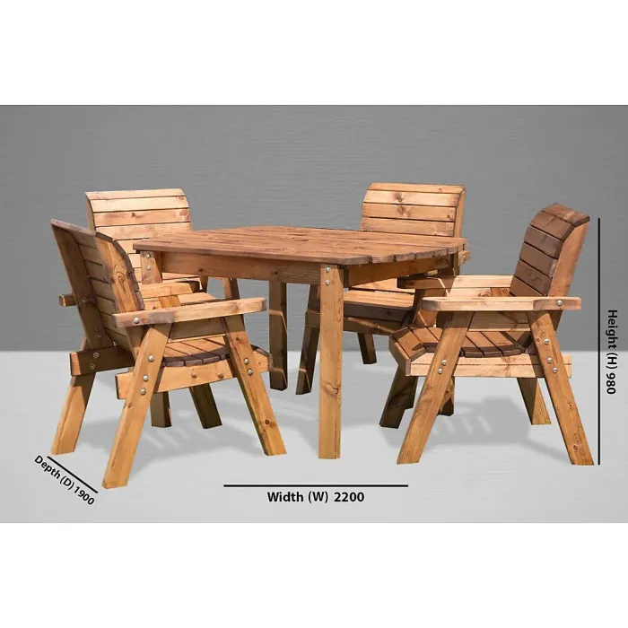 Traditional Four Seater Rectangular Table Set With 4 x Green Chair Cushion 1 x Green Parasol & Base & Cushion Storage Bag