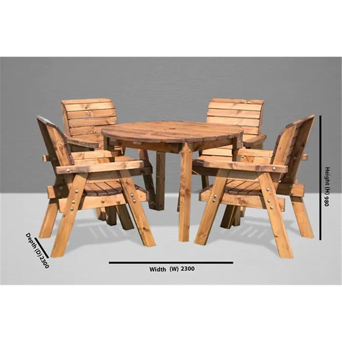 Traditional Four Seater Round Table Set With 4 x Burgundy Chair Cushion 1 x Burgundy Parasol & Base & Cushion Storage Bag