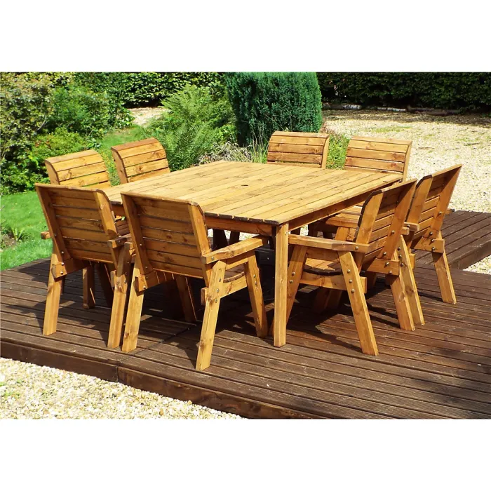Traditional Eight Seater Table Set with 8 x Burgundy Chair Cushions, 1 x Burgundy Parasol & Base & 1 x Cushion Storage Bag