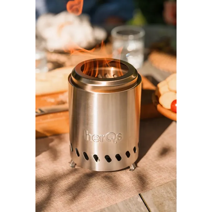 HerQs Smokeless FirePit Mini -smokeless firepit for small outdoor spaces, includes 1x protective cover & 1x stable ring stand