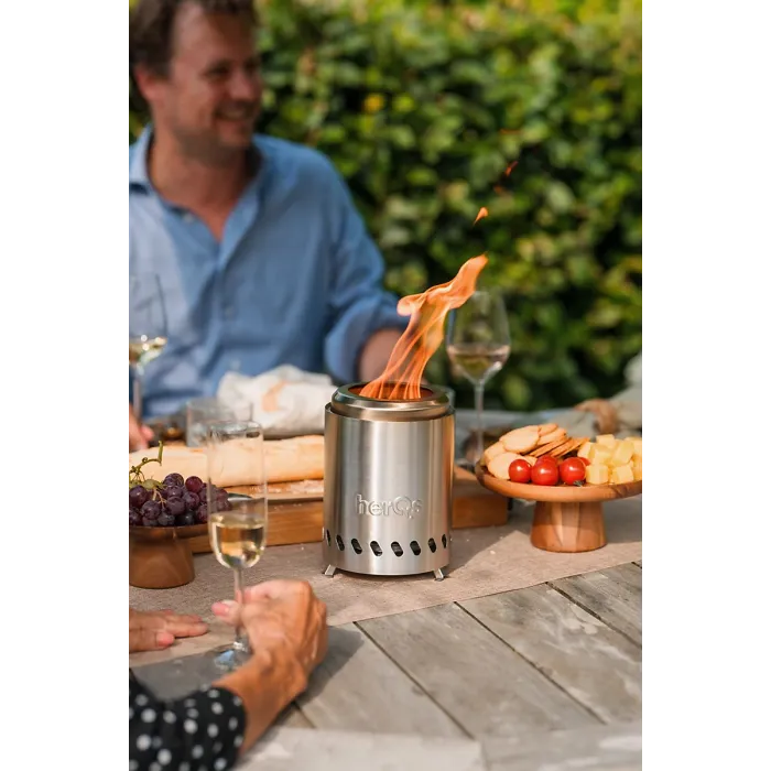 HerQs Smokeless FirePit Mini -smokeless firepit for small outdoor spaces, includes 1x protective cover & 1x stable ring stand