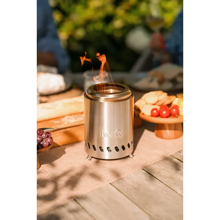 HerQs Smokeless FirePit Mini -smokeless firepit for small outdoor spaces, includes 1x protective cover & 1x stable ring stand