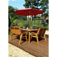Traditional Eight Seater Table Set with 4 x Burgundy Bench Cushion, 1 x Burgundy Parasol & Base & 1 x Cushion Storage Bag