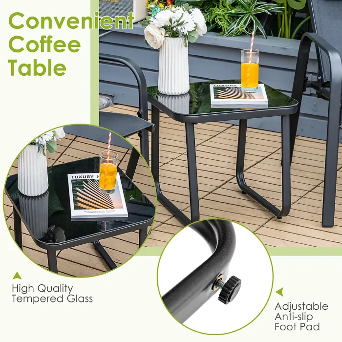 Costway 3-Piece Patio Bistro Furniture Set Outdoor Coffee Table Stackable Chairs Set