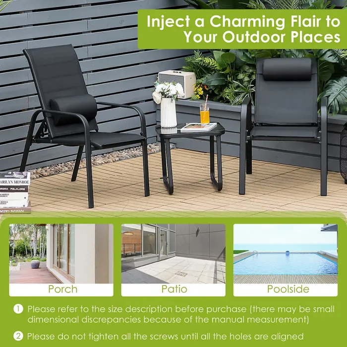 Costway 3-Piece Patio Bistro Furniture Set Outdoor Coffee Table Stackable Chairs Set