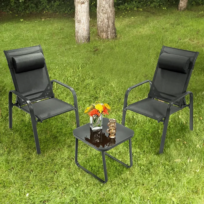 Costway 3-Piece Patio Bistro Furniture Set Outdoor Coffee Table Stackable Chairs Set
